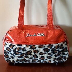 Lux De Ville Red Glitter and Leopard Print Shoulder Bag